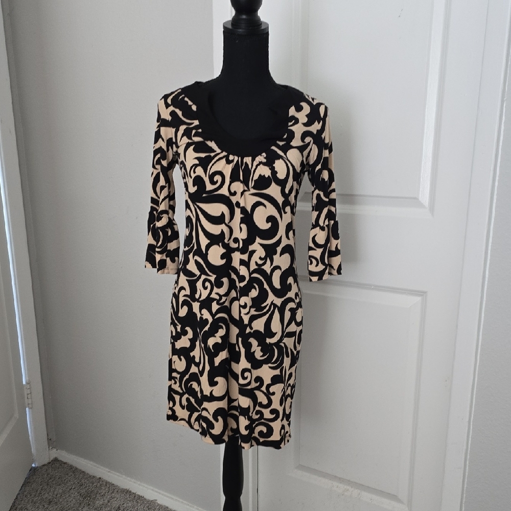 Enfocus Studio Black and Cream Swirl Mini Dress